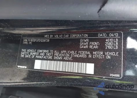 2013 Volvo S60 T5/T5 Platinum/T5 Premier/T5 Premier Plus z USA, uszkodzony, nr VIN YV1612FS7D1228728